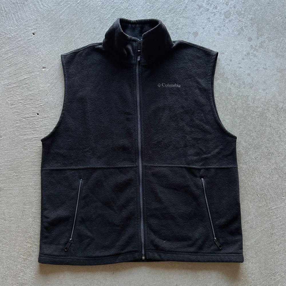 Columbia Fleece Vest Size Large Black Tonal Full Zip Embroidered Logo Jacket